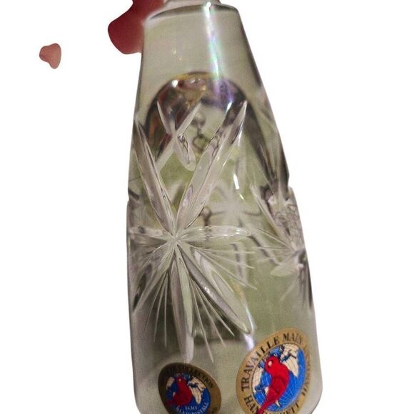 Vintage 24% Lead Crystal Cut to Clear Etched Iridescent Green Bell Hofbauer Byrd - Picture 3 of 8